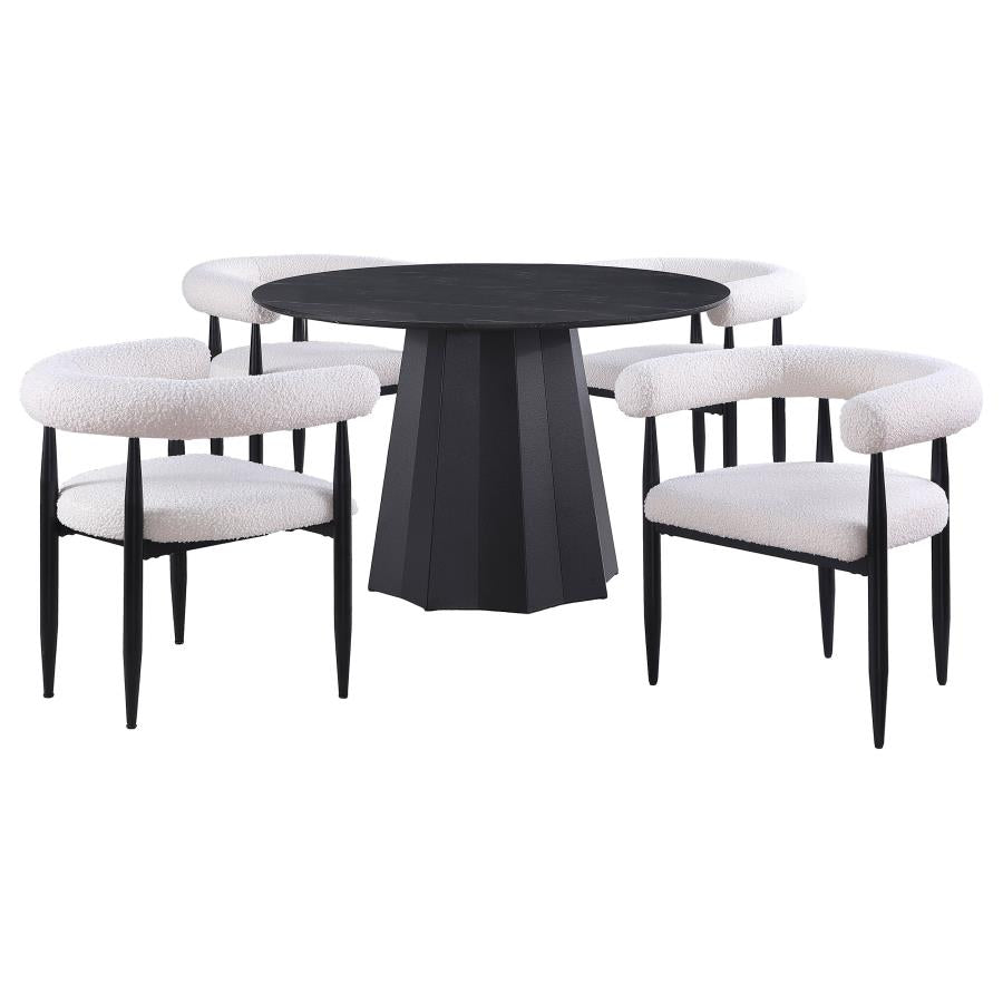 Camden 5 pcs round faux marble dining table set