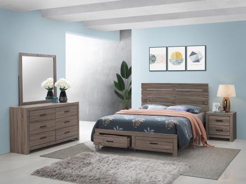 Brantford 4-piece Queen or King Storage Bedroom Set Barrel Oak or Coastal White Finish