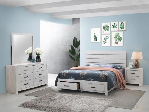 Brantford 4-piece Queen or King Storage Bedroom Set Barrel Oak or Coastal White Finish