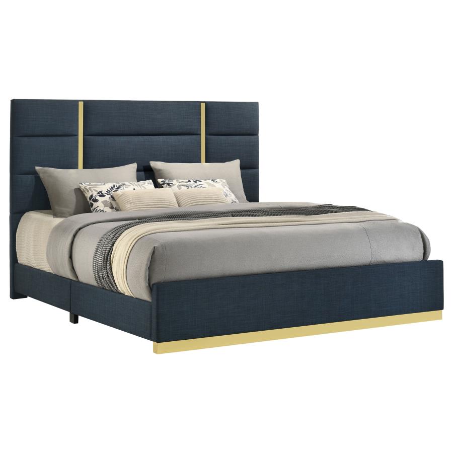 Ines 52-inch Fabric Upholstered Queen Panel Bed Nav