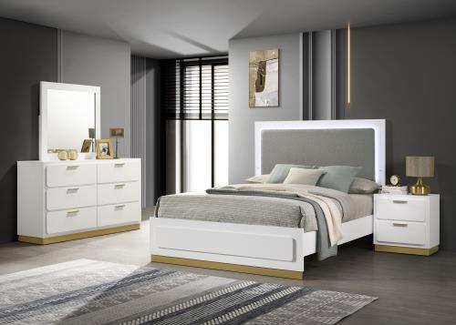 Caraway 4-piece Bedroom Set Queen or King White or Black with LED