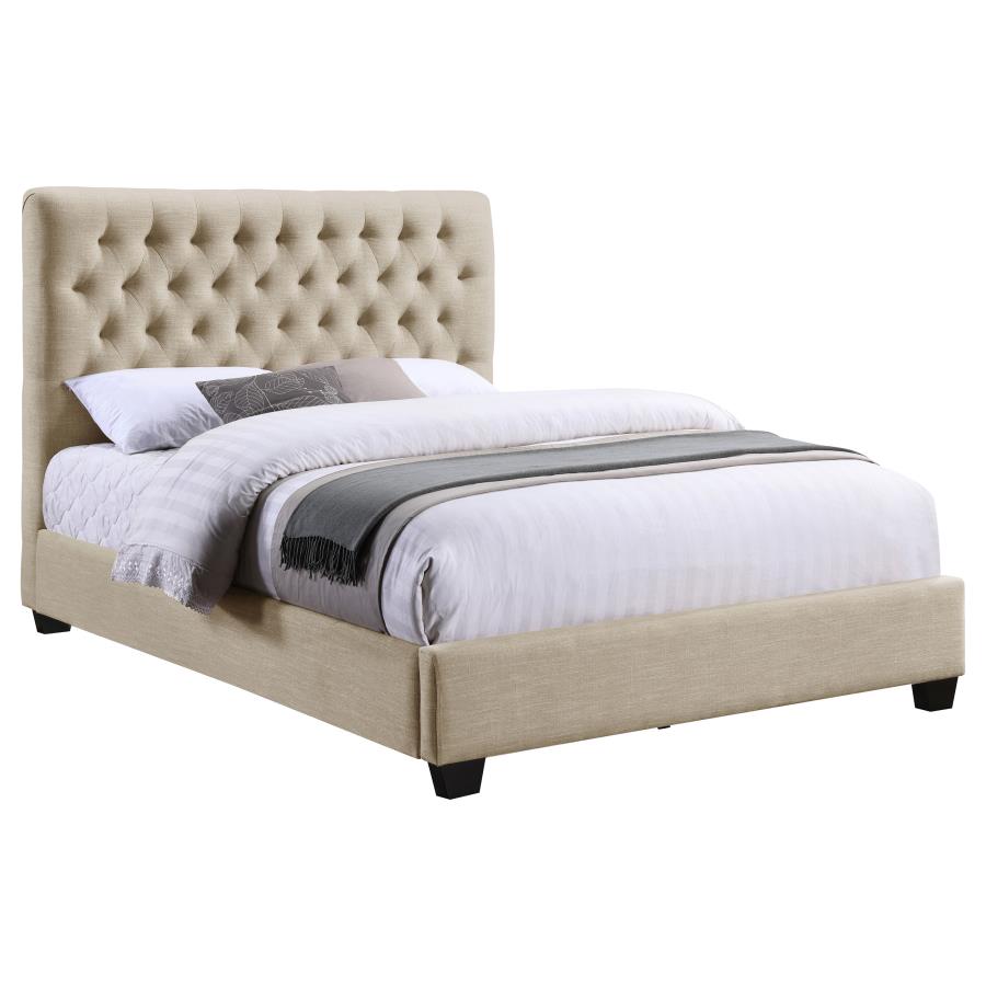 Chloe Upholstered Queen Panel Bed Oatmeal