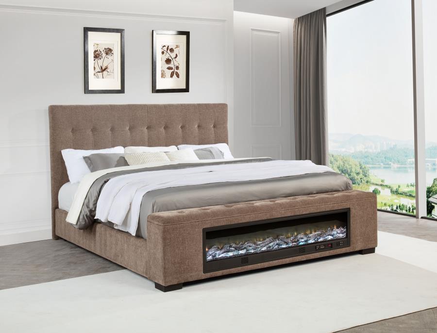 SENNA UPHOLSTERED AUDIO FLAME VISUALIZER BED BROWN