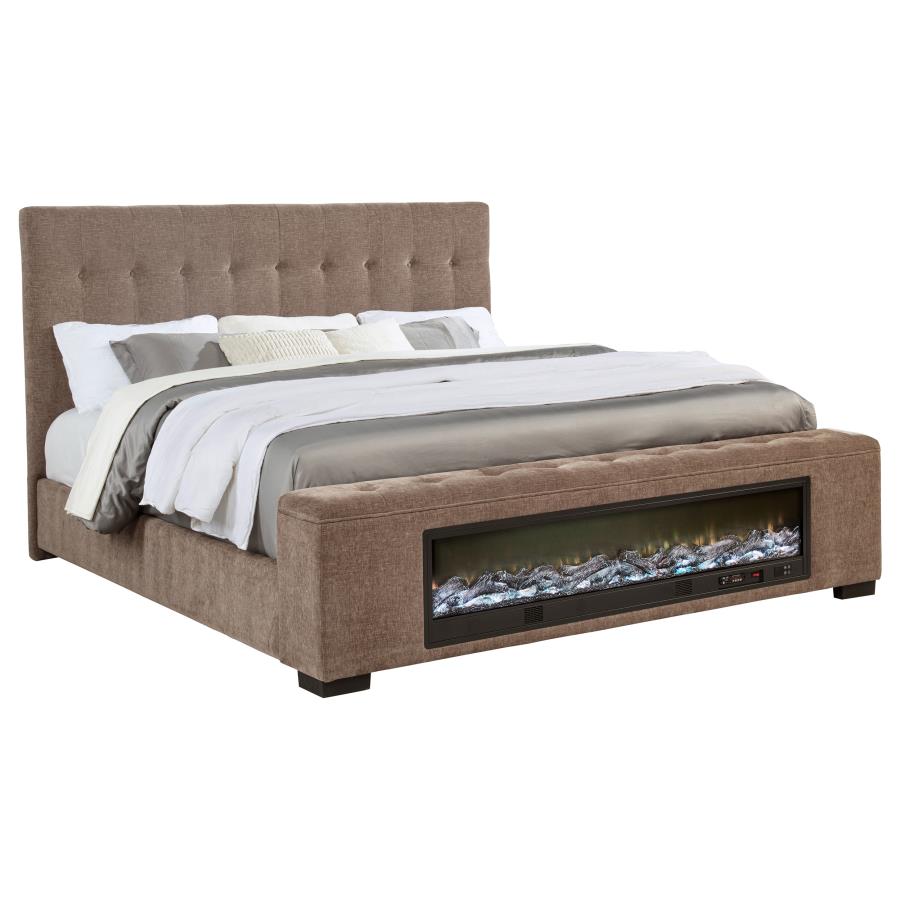 SENNA UPHOLSTERED AUDIO FLAME VISUALIZER BED BROWN