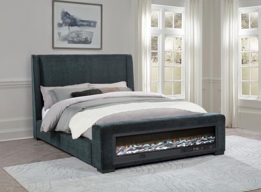 PRESTON UPHOLSTERED EASTERN AUDIO FLAME VISUALIZER BED BLUE