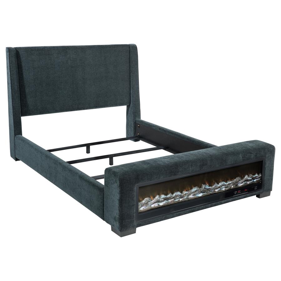 PRESTON UPHOLSTERED EASTERN AUDIO FLAME VISUALIZER BED BLUE