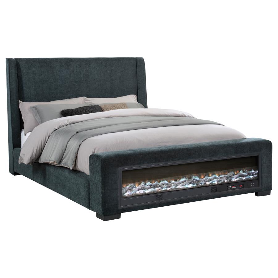 PRESTON UPHOLSTERED EASTERN AUDIO FLAME VISUALIZER BED BLUE