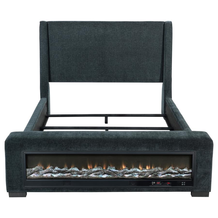 PRESTON UPHOLSTERED EASTERN AUDIO FLAME VISUALIZER BED BLUE