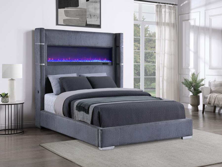 Tisdall 67-inch Upholstered Fireplace Bed Grey
