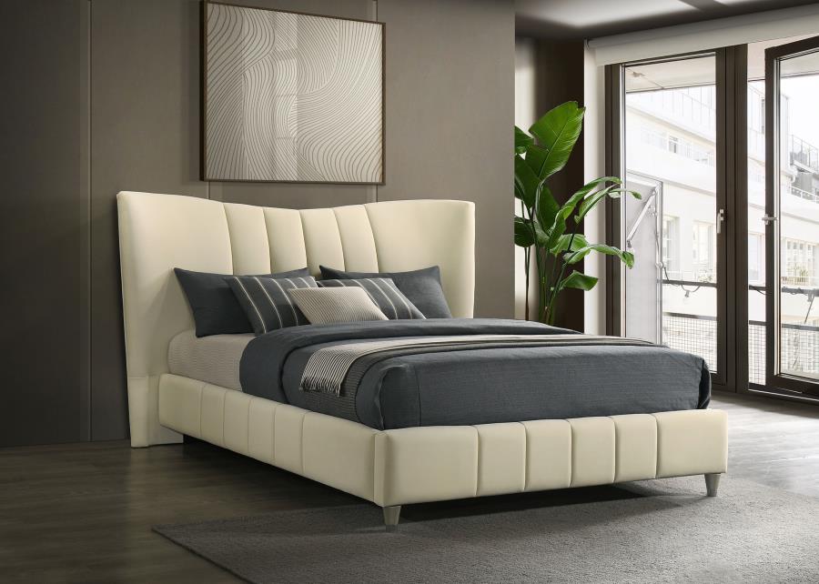 Evelyn Upholstered Queen Panel Platform Bed Ivory