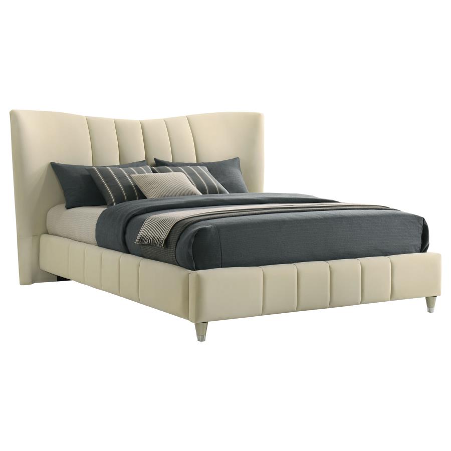 Evelyn Upholstered Queen Panel Platform Bed Ivory