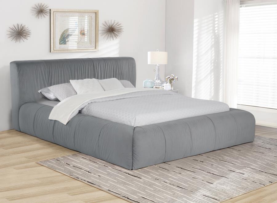 WILSHIRE UPHOLSTERED QUEEN PLATFORM BED GREY