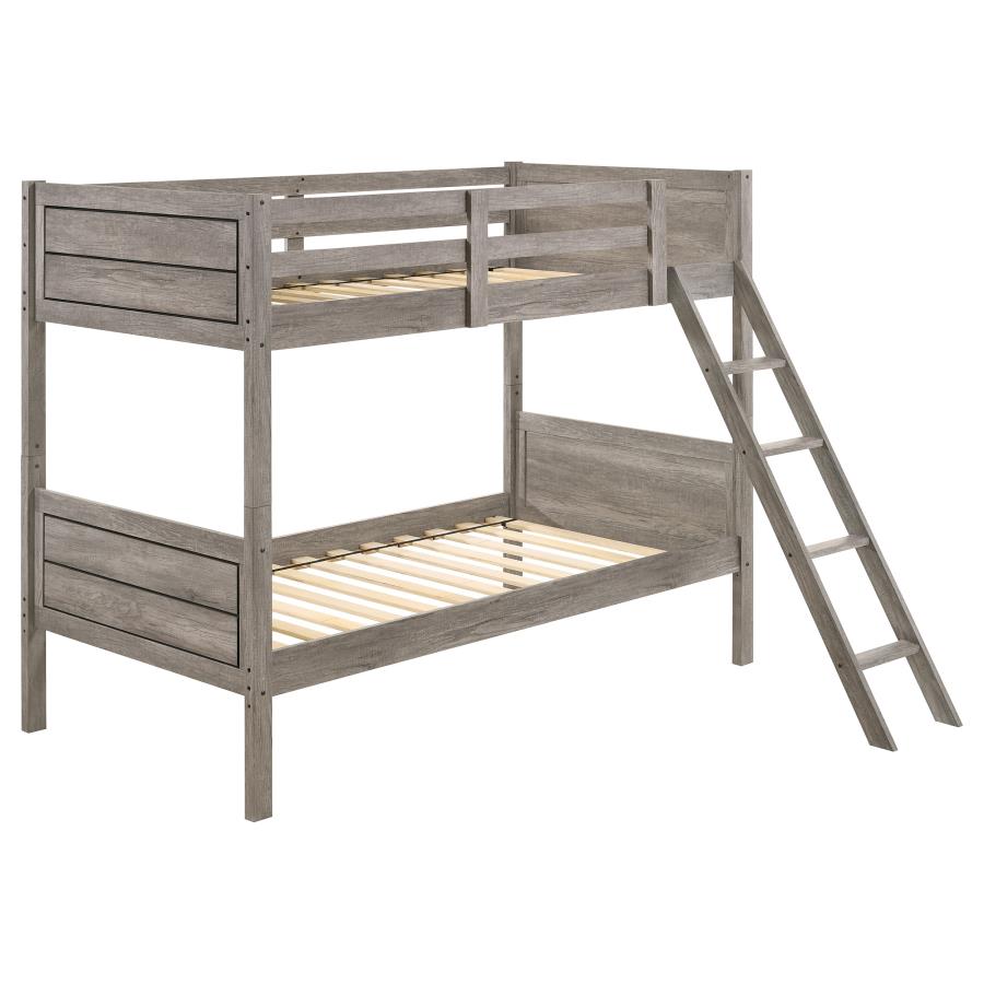 RYDER WOOD TWIN OVER TWIN BUNK BED WEATHERED TAUPE