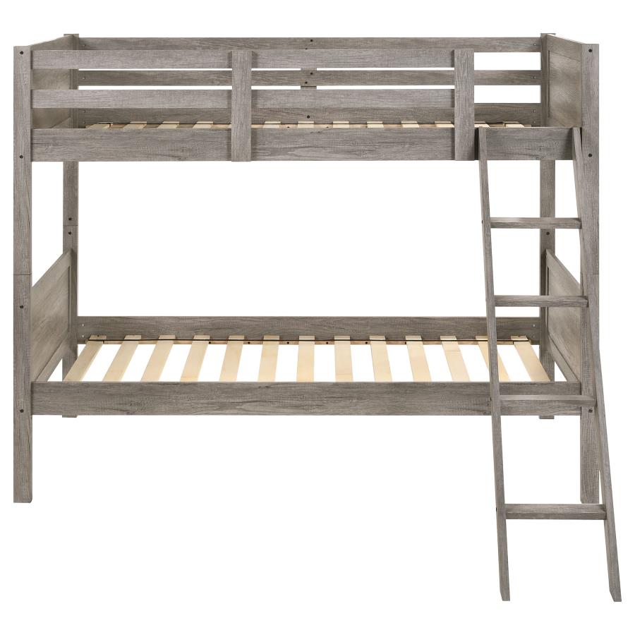 RYDER WOOD TWIN OVER TWIN BUNK BED WEATHERED TAUPE