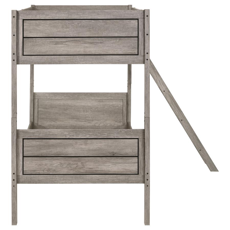 RYDER WOOD TWIN OVER TWIN BUNK BED WEATHERED TAUPE
