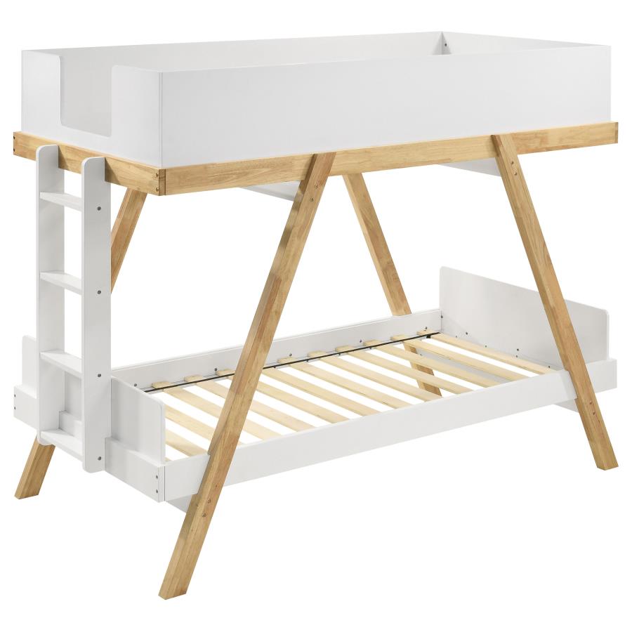 FRANKIE WOOD TWIN OVER TWIN BUNK BED WHITE AND NATURAL
