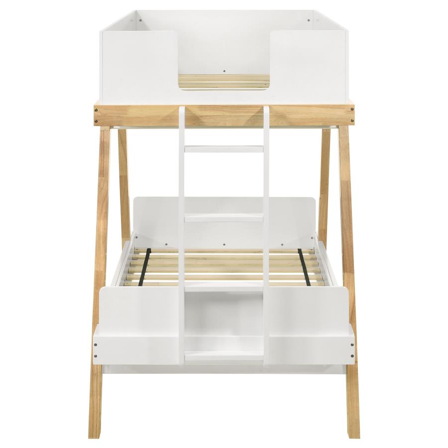 FRANKIE WOOD TWIN OVER TWIN BUNK BED WHITE AND NATURAL