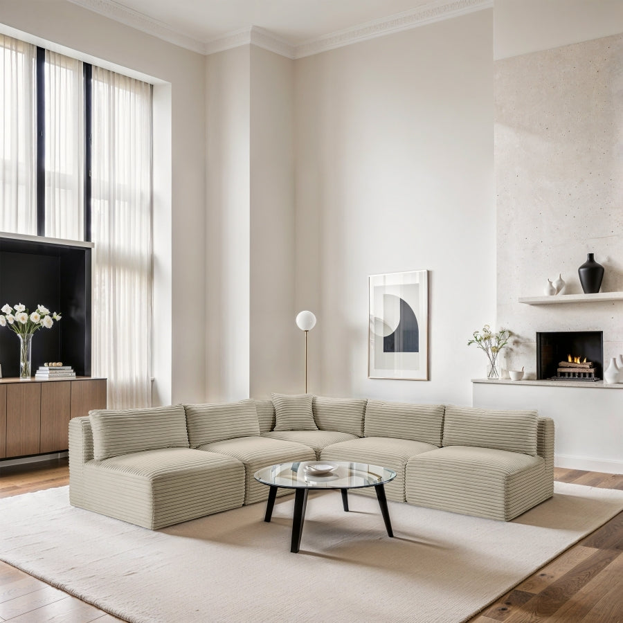 Taupe Shaggy 101" Corduroy Performance Fabric Upholstered Upholstered Modular Sectional
