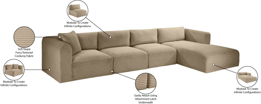 Shaggy 145" Corduroy Performance Fabric Upholstered Upholstered Modular Sectional