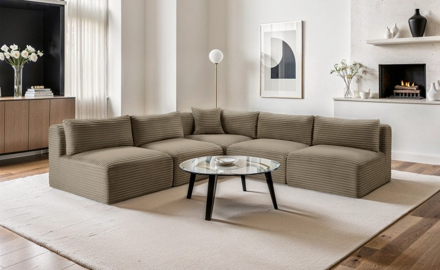 Taupe Shaggy 101" Corduroy Performance Fabric Upholstered Upholstered Modular Sectional