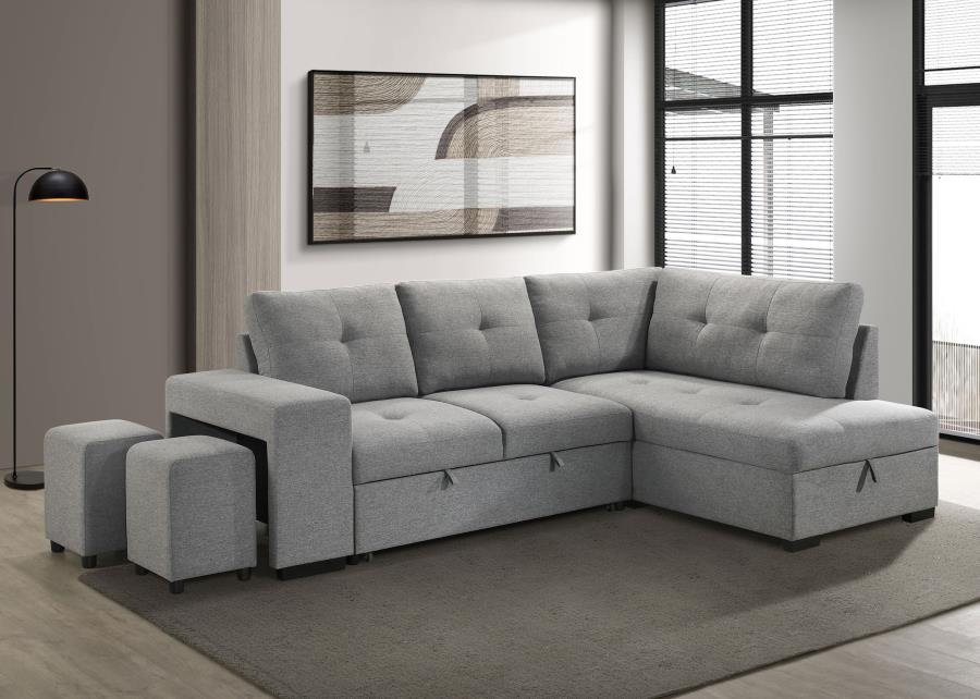 Roanne Fabric Upholstered Sleeper Sectional Sofa Grey