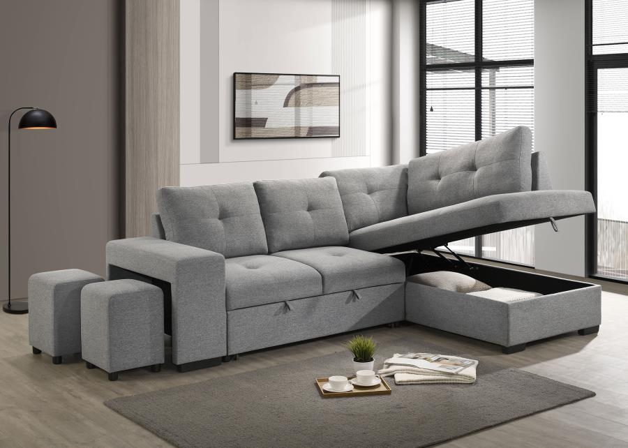 Roanne Fabric Upholstered Sleeper Sectional Sofa Grey