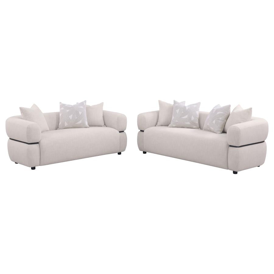 Jeanette 2-piece Fabric Upholstered Round Arm Sofa Set Beige