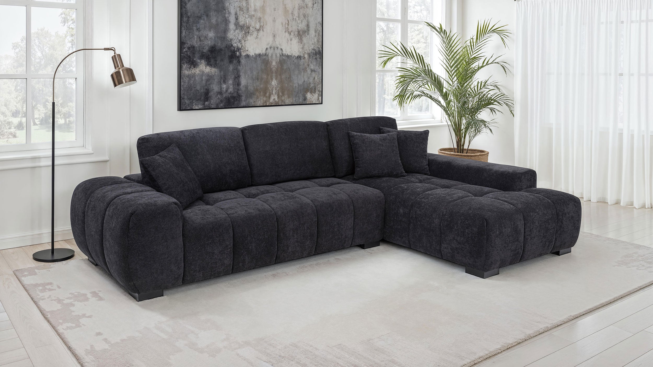Octavia Fabric Upholstered Track Arm Sectional Sofa