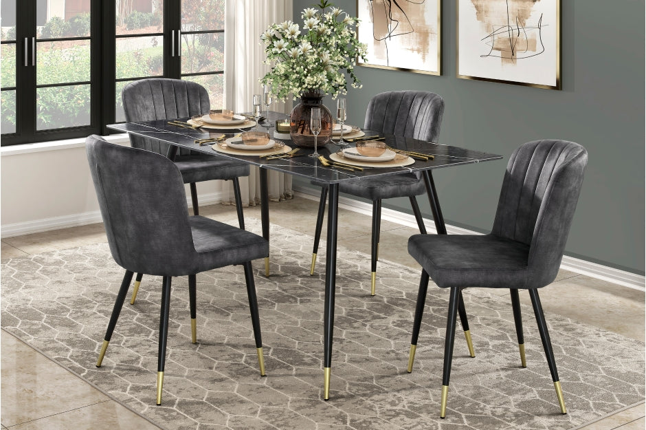 Tessy 5 pcs faux marble black gold dining table set