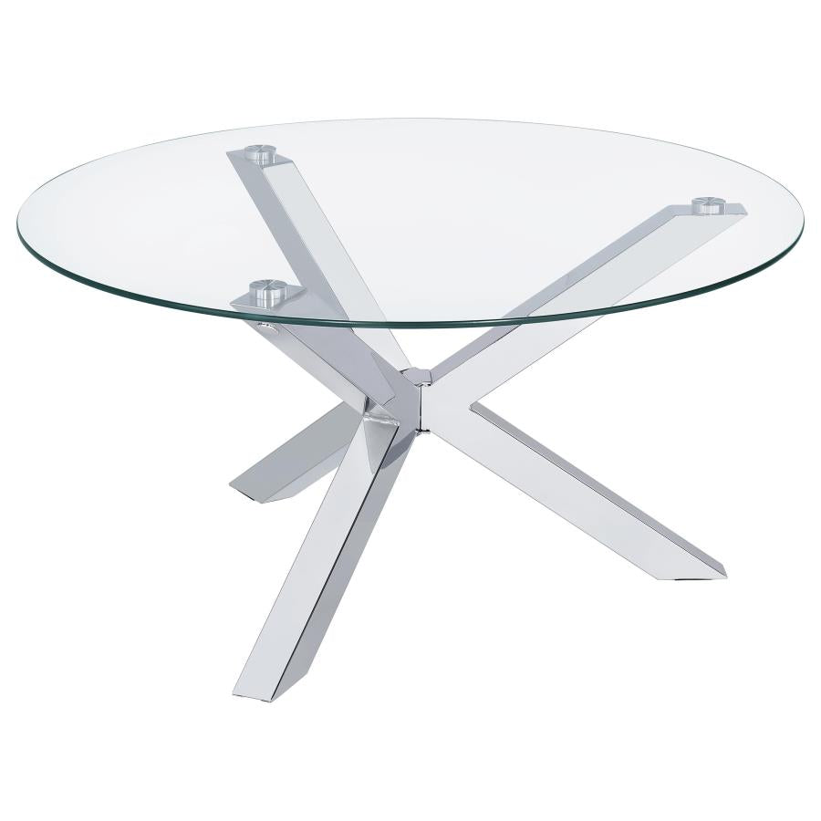 KENZIE ROUND TEMPERED GLASS TOP COCKTAIL COFFEE TABLE CHROME