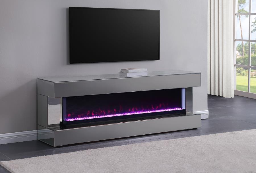 VALLERIE 71-INCH TV STAND WITH VISUAL FLAME BOX GREY MIRROR