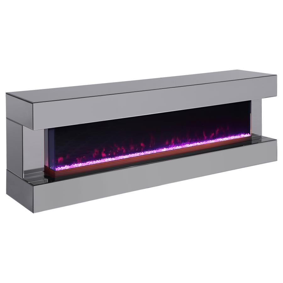 VALLERIE 71-INCH TV STAND WITH VISUAL FLAME BOX GREY MIRROR