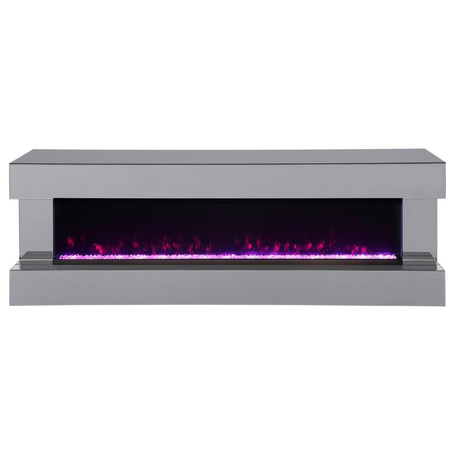 VALLERIE 71-INCH TV STAND WITH VISUAL FLAME BOX GREY MIRROR