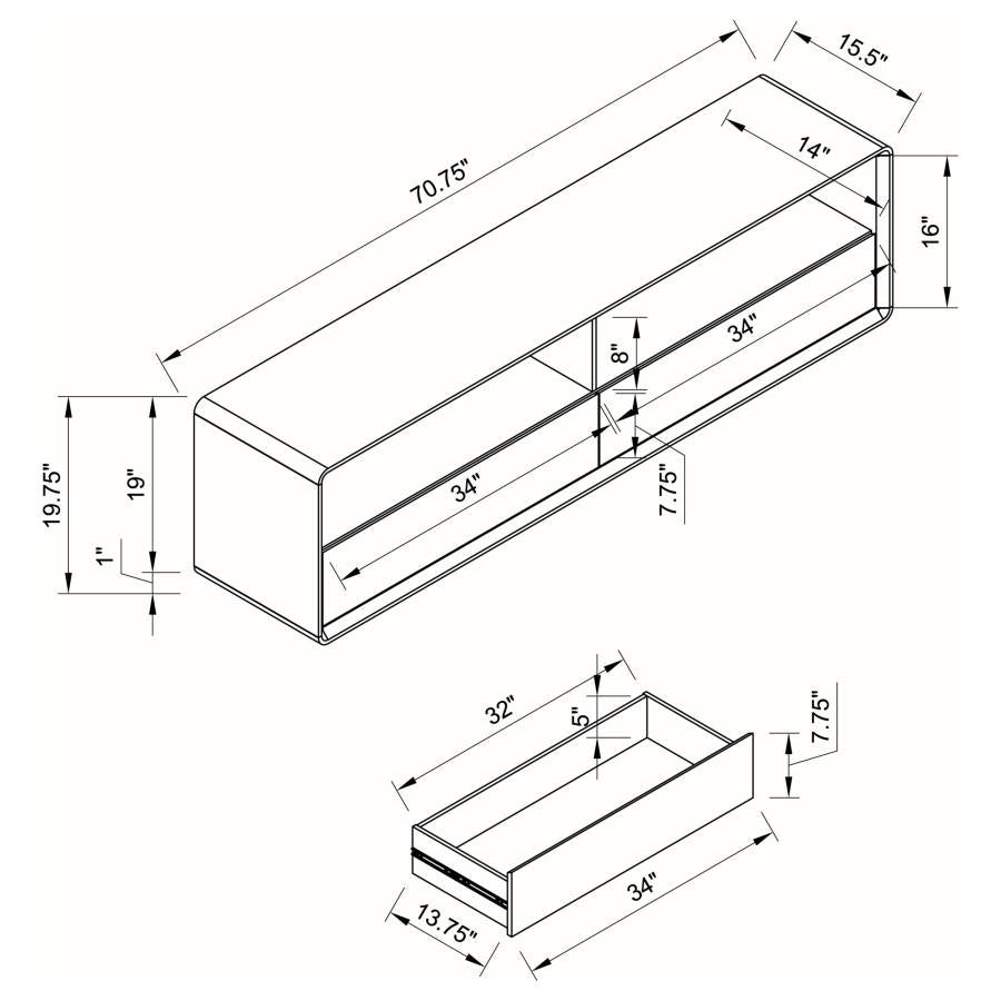 ELLICE 71-INCH TV STAND MEDIA CONSOLE WHITE