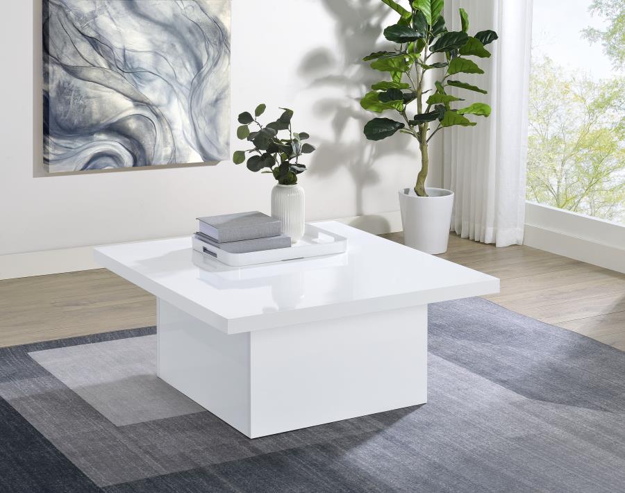 Evar Square Engineered Wood Coffee Table White High Gloss
