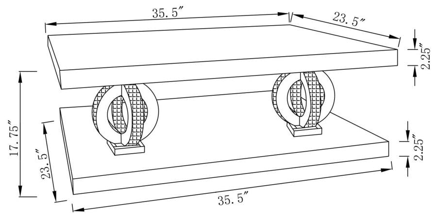 Breena Rectangular Mirrored Acrylic Coffee Table Silver