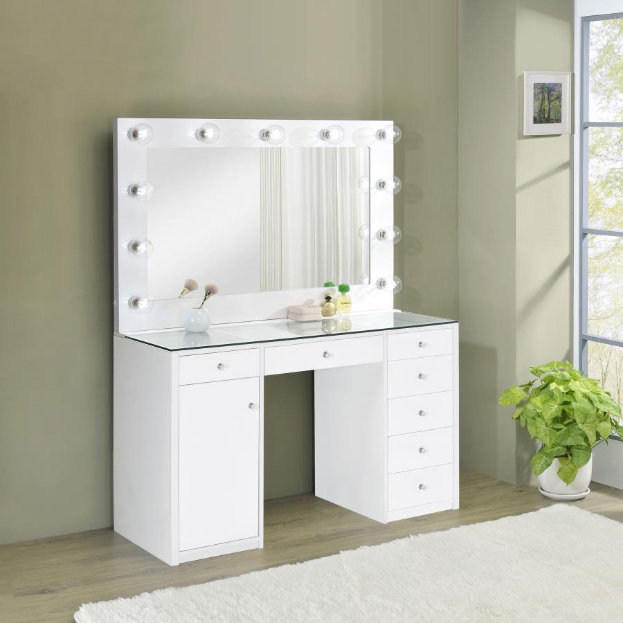 ACENA 7-DRAWER VANITY SET WITH LIGHTING WHITE HIGH GLOSS