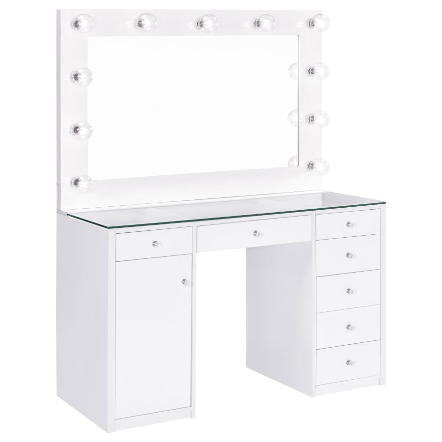 ACENA 7-DRAWER VANITY SET WITH LIGHTING WHITE HIGH GLOSS