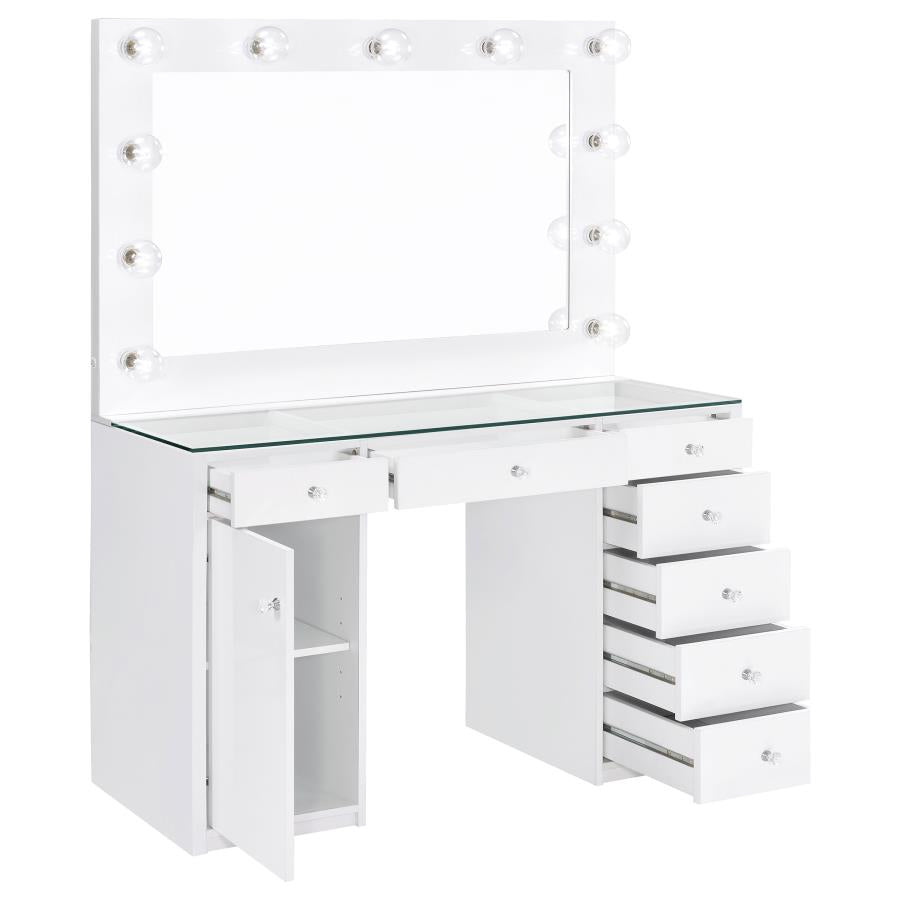 ACENA 7-DRAWER VANITY SET WITH LIGHTING WHITE HIGH GLOSS