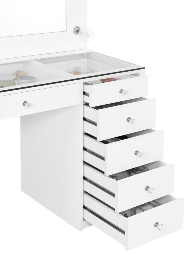 ACENA 7-DRAWER VANITY SET WITH LIGHTING WHITE HIGH GLOSS