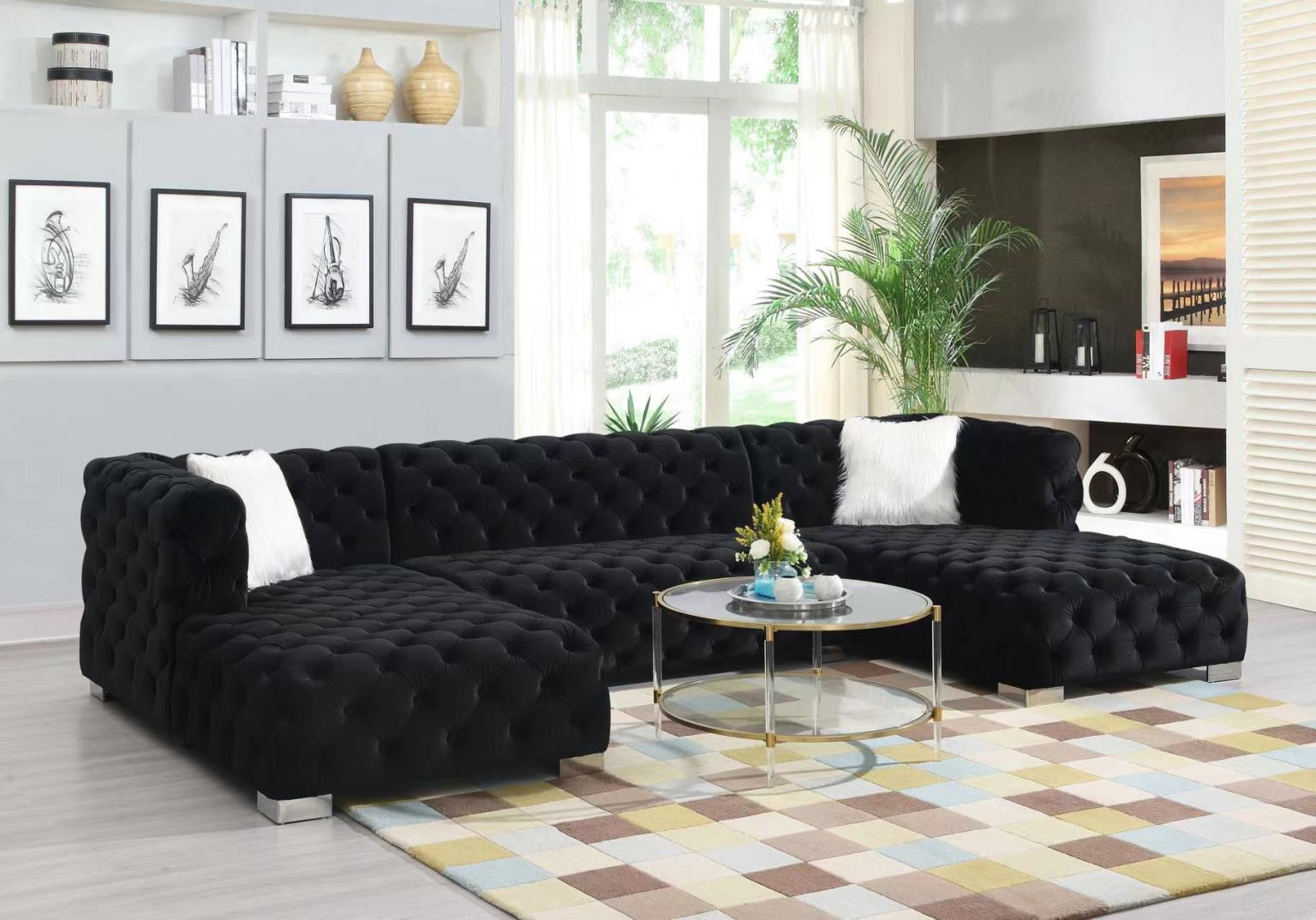 Black Velvet 3pc. Sectional