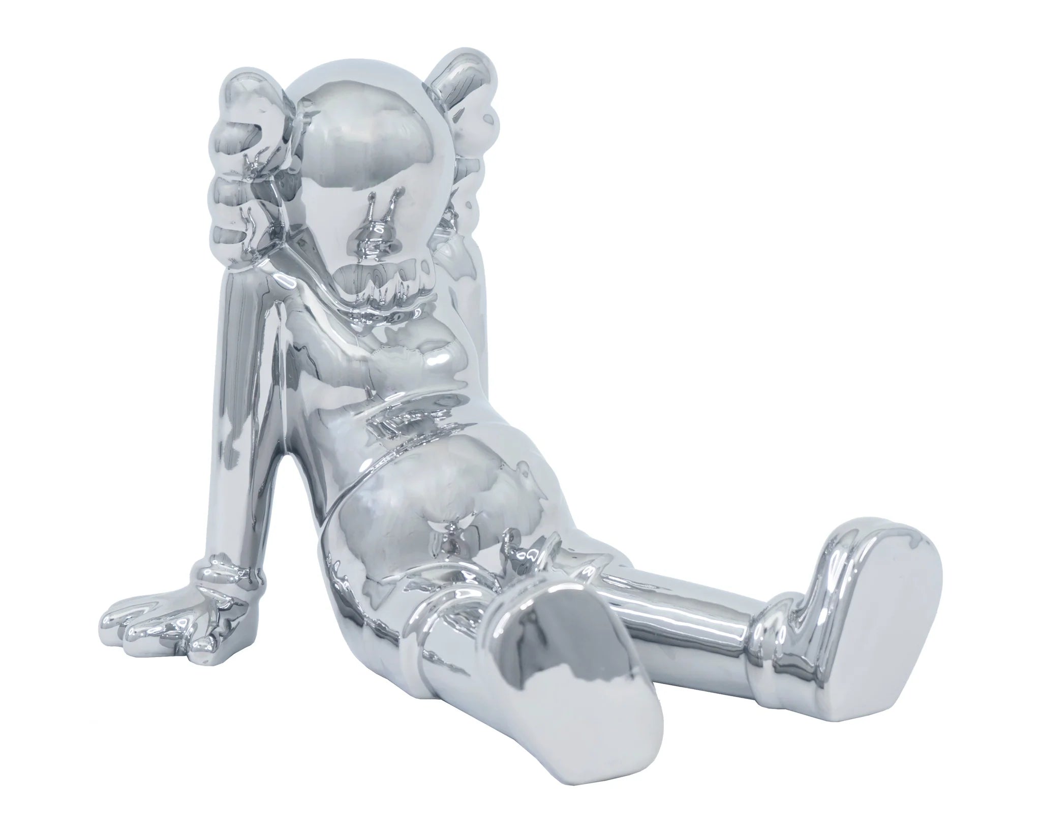 Silver Sitting Kaws Ceramic Sculpture