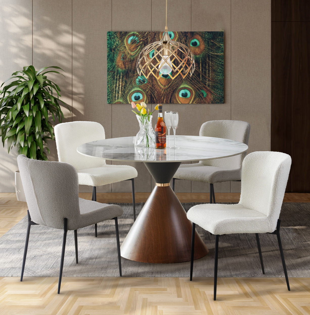 Ambera Modern marble wood gold 5 piece dining set