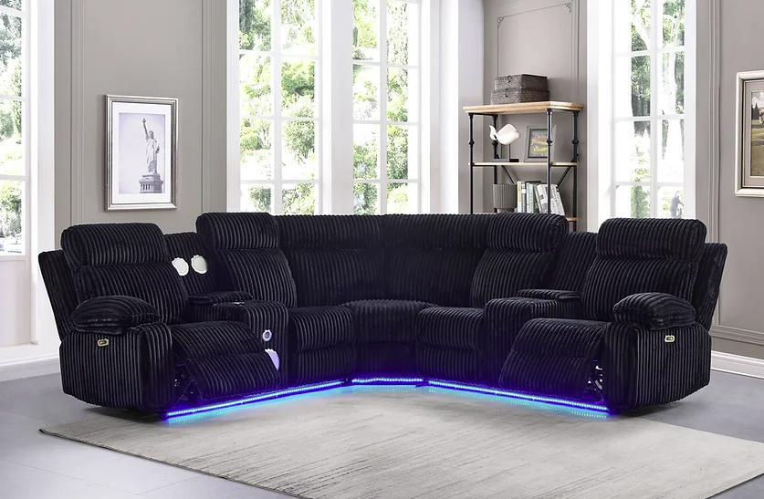 Corduroy Motion Sectional Sofa Recliner with LED lights Fresno
