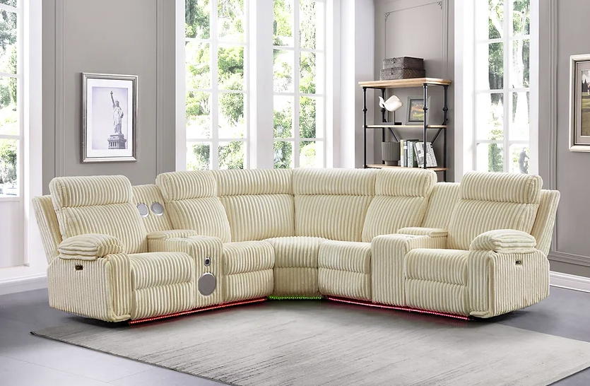 Corduroy Motion Sectional Sofa Recliner with LED lights Fresno