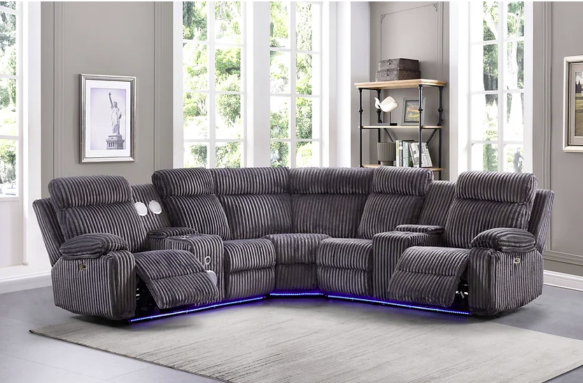 Corduroy Motion Sectional Sofa Recliner with LED lights Fresno