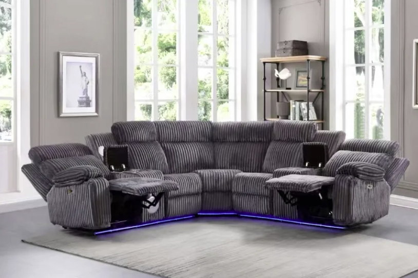 Corduroy Motion Sectional Sofa Recliner with LED lights Fresno