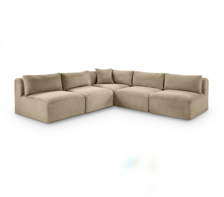 Taupe Shaggy 101" Corduroy Performance Fabric Upholstered Upholstered Modular Sectional