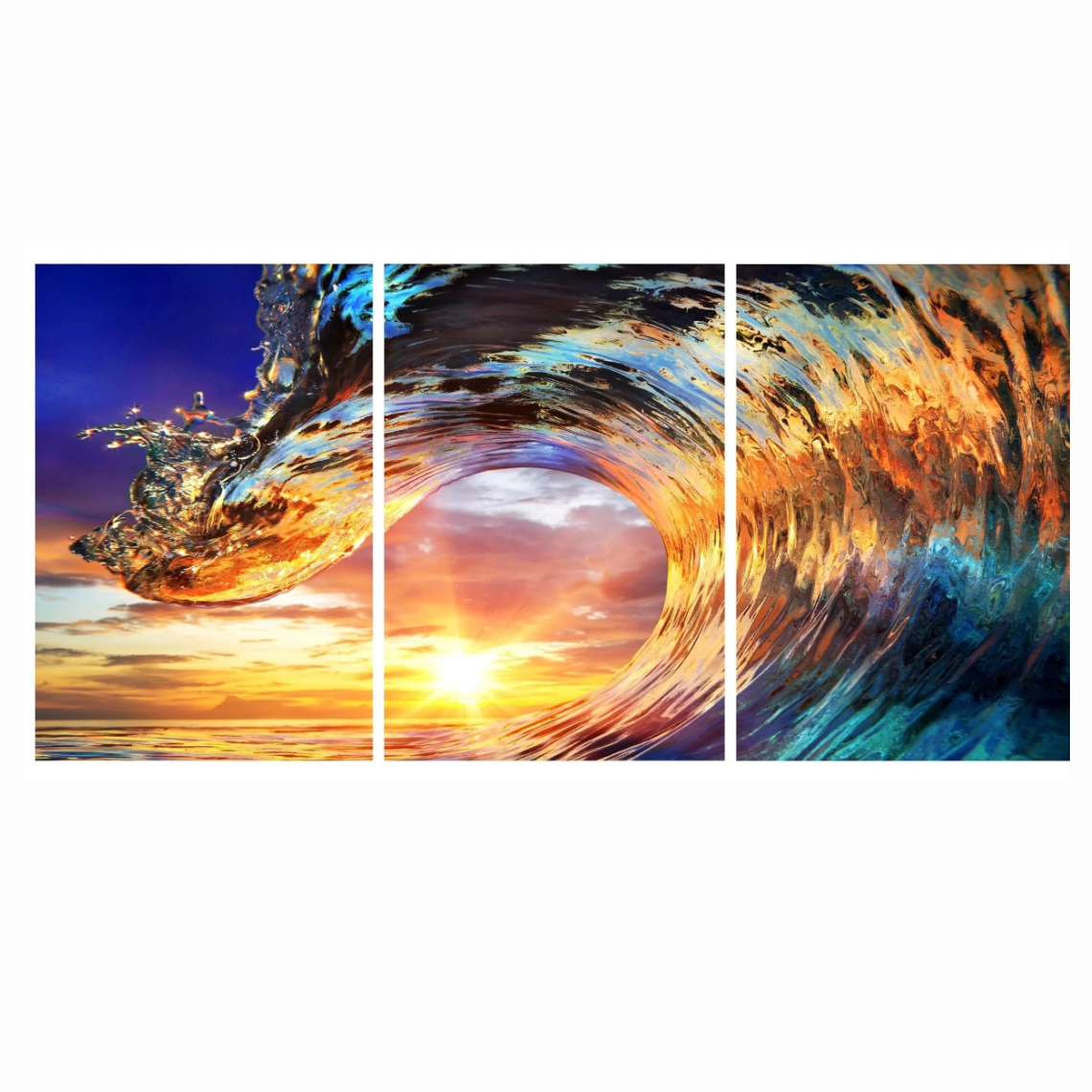 3pc Waves Glass Wall Art 24"x36"